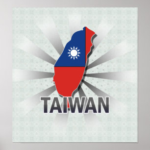 Poster Carte du drapeau taïwanais 2.0