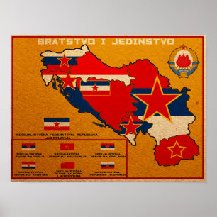 Poster Carte du drapeau yougoslave
