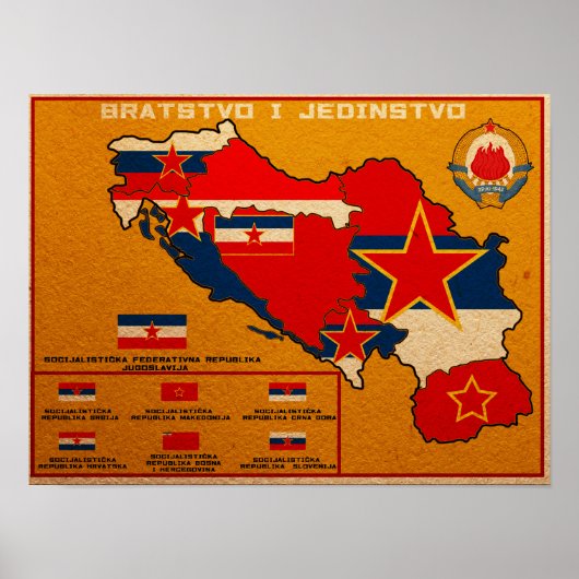 Poster Carte du drapeau yougoslave (Devant)