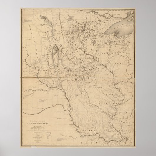 Poster Carte du fleuve Mississippi 1843 (Devant)