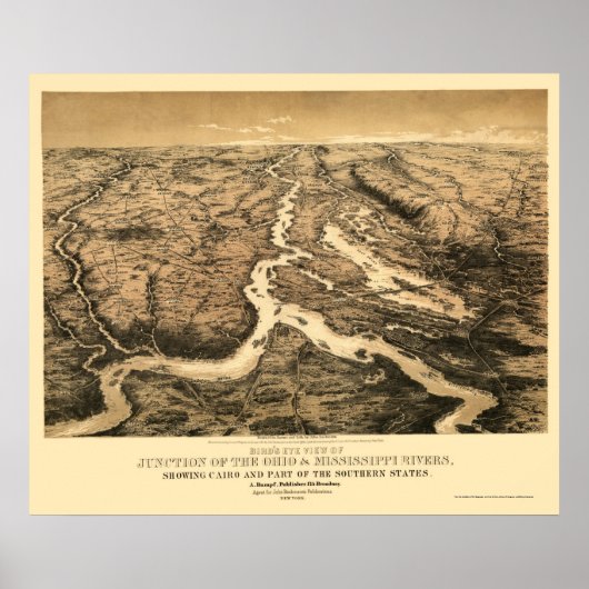 Poster Carte du fleuve Ohio et Mississippi 1861 (Devant)