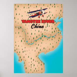Poster Carte du fleuve Yangtze Chine