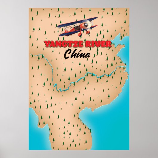 Poster Carte du fleuve Yangtze Chine (Devant)