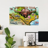 Poster Carte du Fort Worth TEXAS (Bureau à domicile)
