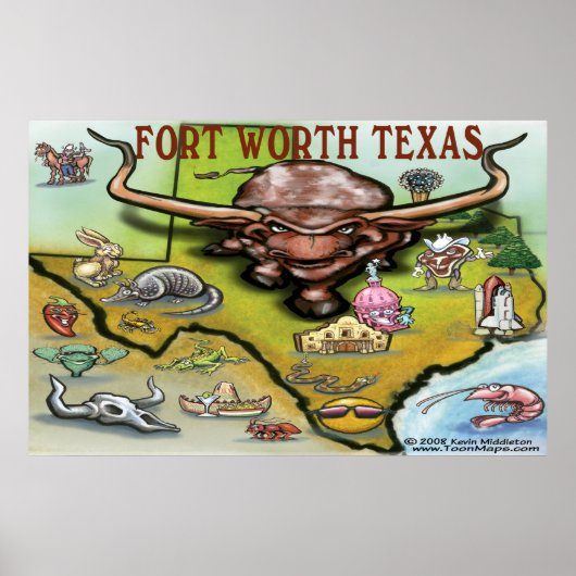 Poster Carte du Fort Worth TEXAS (Devant)