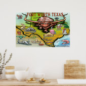 Poster Carte du Fort Worth TEXAS (Cuisine)