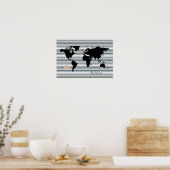 Poster carte du globe noir + bandes (Cuisine)