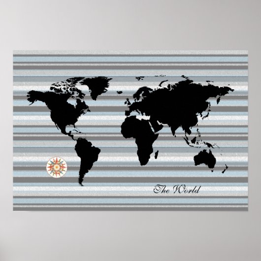 Poster carte du globe noir + bandes (Devant)