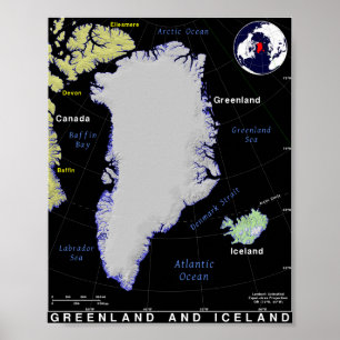 Poster Carte du Groenland et de l'Islande