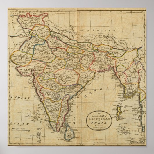 Poster Carte du Hindostan ou de l'Inde (Devant)
