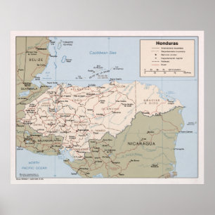 Poster Carte du Honduras (1985) Atlas des pays d'Amérique