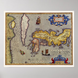 Poster Carte du Japon par Mercator et Hondius, 1606
