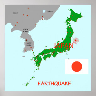 Poster Carte du Japon Séismes Activité Sismique