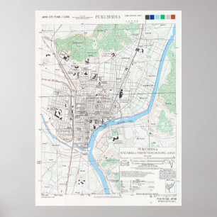 Poster Carte du Japon Vintage de Fukushima (1945)