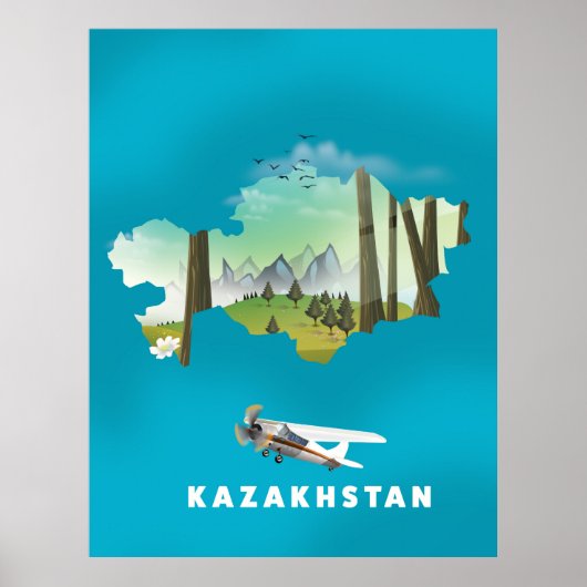 Poster Carte du Kazakhstan (Devant)