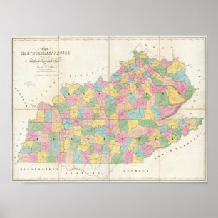 Poster Carte du Kentucky & Tennessee