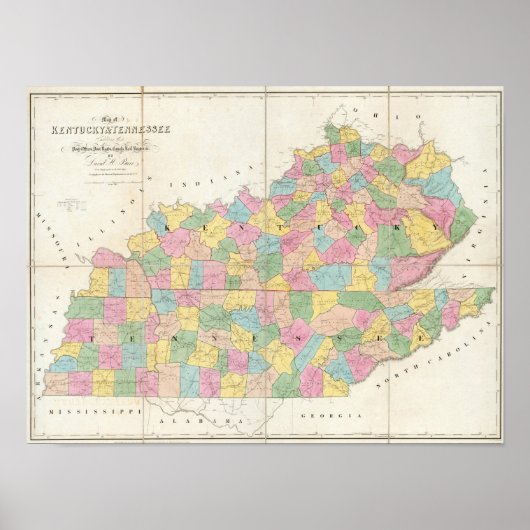 Poster Carte du Kentucky & Tennessee (Devant)