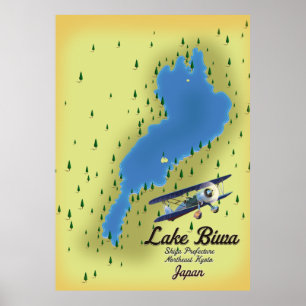 Poster Carte du lac Biwa Japon