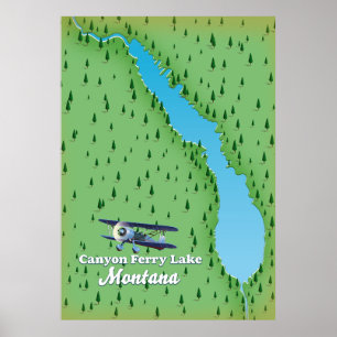 Poster Carte du lac Canyon Ferry Lake Montana