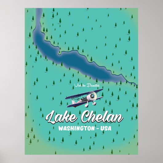 Poster Carte du lac Chelan Washington (Devant)