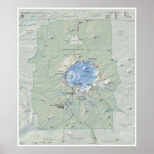 Poster Carte du lac Crater (Devant)