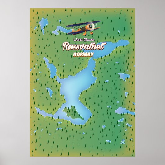 Poster Carte du lac de Røssvatnet Norvège imprimé. (Devant)