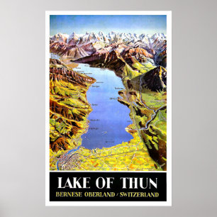Poster Carte du lac de Thoune, Oberland bernois, Suisse