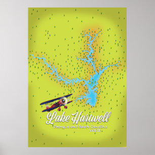Poster Carte du lac Hartwell Géorgie et Caroline du Sud U