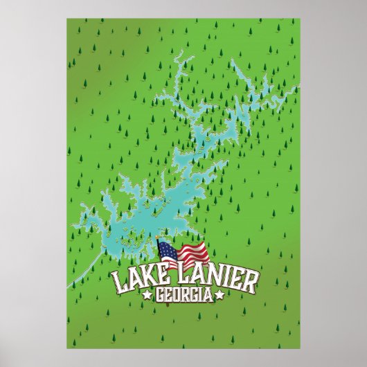 Poster Carte du lac Lanier Georgia (Devant)