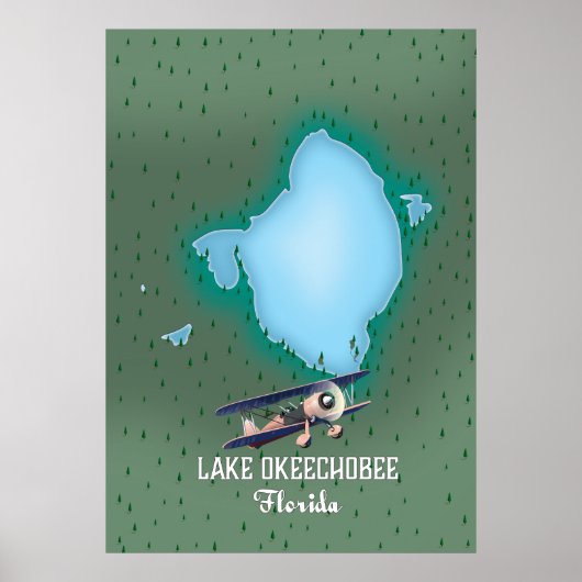 Poster Carte du lac Okeechobee Floride. (Devant)