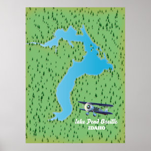 Poster Carte du lac Pend Oreille Idaho