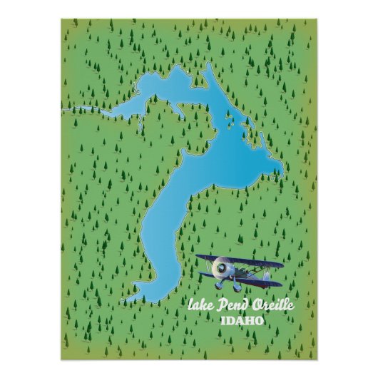Poster Carte du lac Pend Oreille Idaho (Devant)