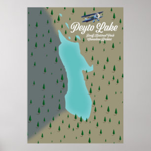 Poster carte du lac Peyto dans les Rocheuses canadiennes
