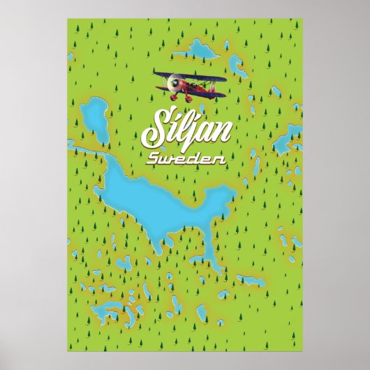Poster carte du lac Siljan Suède (Devant)