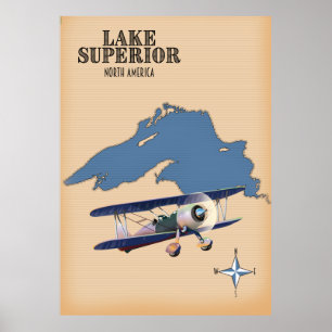 Poster Carte du lac Supérieur Amérique du Nord
