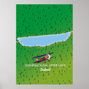 Poster carte du lac supérieur de Glendalough en Irlande