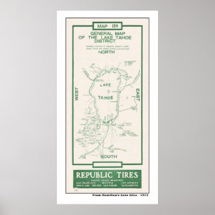 Poster Carte du lac Tahoe 1914