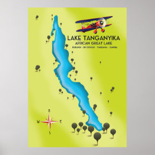 Poster Carte du lac Tanganyika African Great lake
