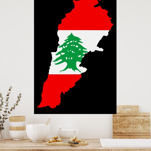 Poster Carte du Liban avec drapeau (Cuisine)