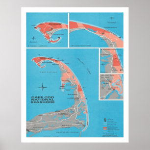 Poster Carte du littoral national de Old Cape Cod (1968)