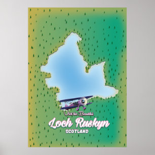 Poster carte du Loch Ruskyn Écosse