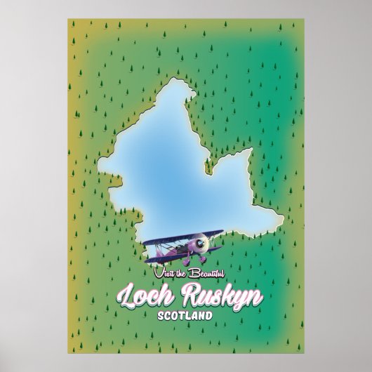 Poster carte du Loch Ruskyn Écosse (Devant)