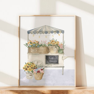 Poster Carte du marché aux fleurs Aquarelle Cottage Art