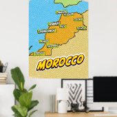Poster Carte du Maroc illustrée par Pop Art (Bureau à domicile)
