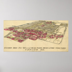 Poster Carte du Meatpacking District de Chicago en 1890