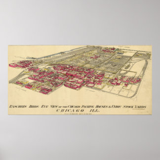 Poster Carte du Meatpacking District de Chicago en 1890
