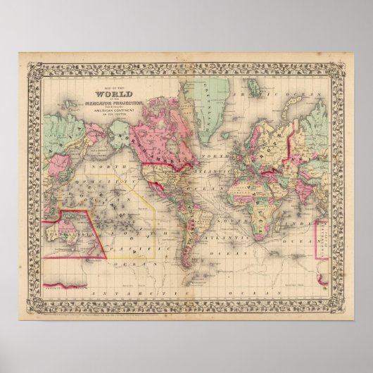Poster Carte du Mercator mondial par Mitchell (Devant)