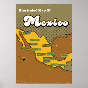 Poster Carte du Mexique