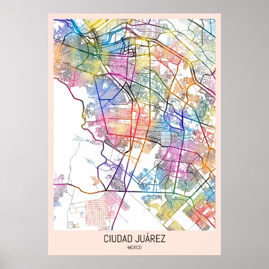 Poster Carte du Mexique de Ciudad Juárez (Devant)