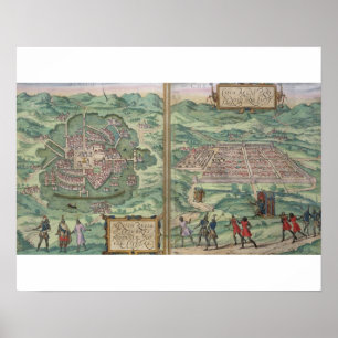 Poster Carte du Mexique et Cuzco, de 'Civitates Orbis Ter